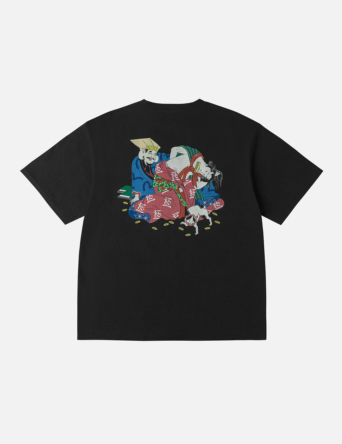 EVISU X F-LAGSTUF-F Shuga and Koban Coin Seagull Print Regular Fit T-shirt - Black